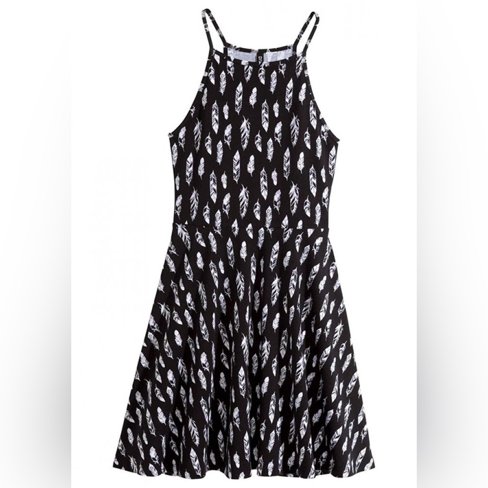H&M Black and White Feather Print Mini Dress